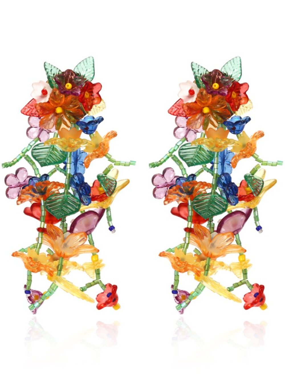 Zara Multicolor Floral Statement Earrings Beaded Artistic